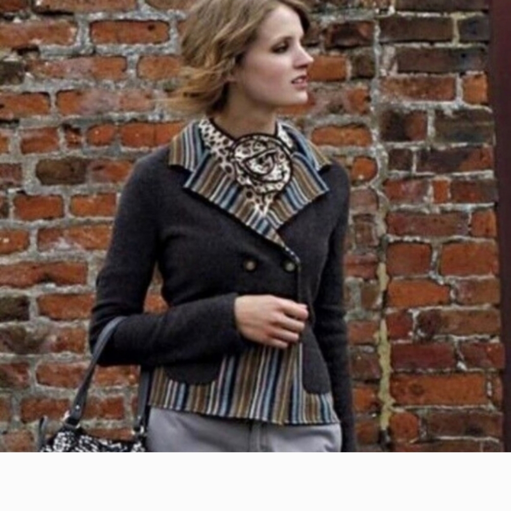 NWT Anthropologie Sparrow Grey Striped collar Jacket With Two Front Pockets Rain